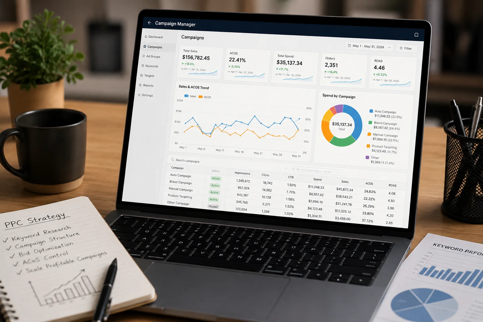 Amazon PPC campaign management dashboard